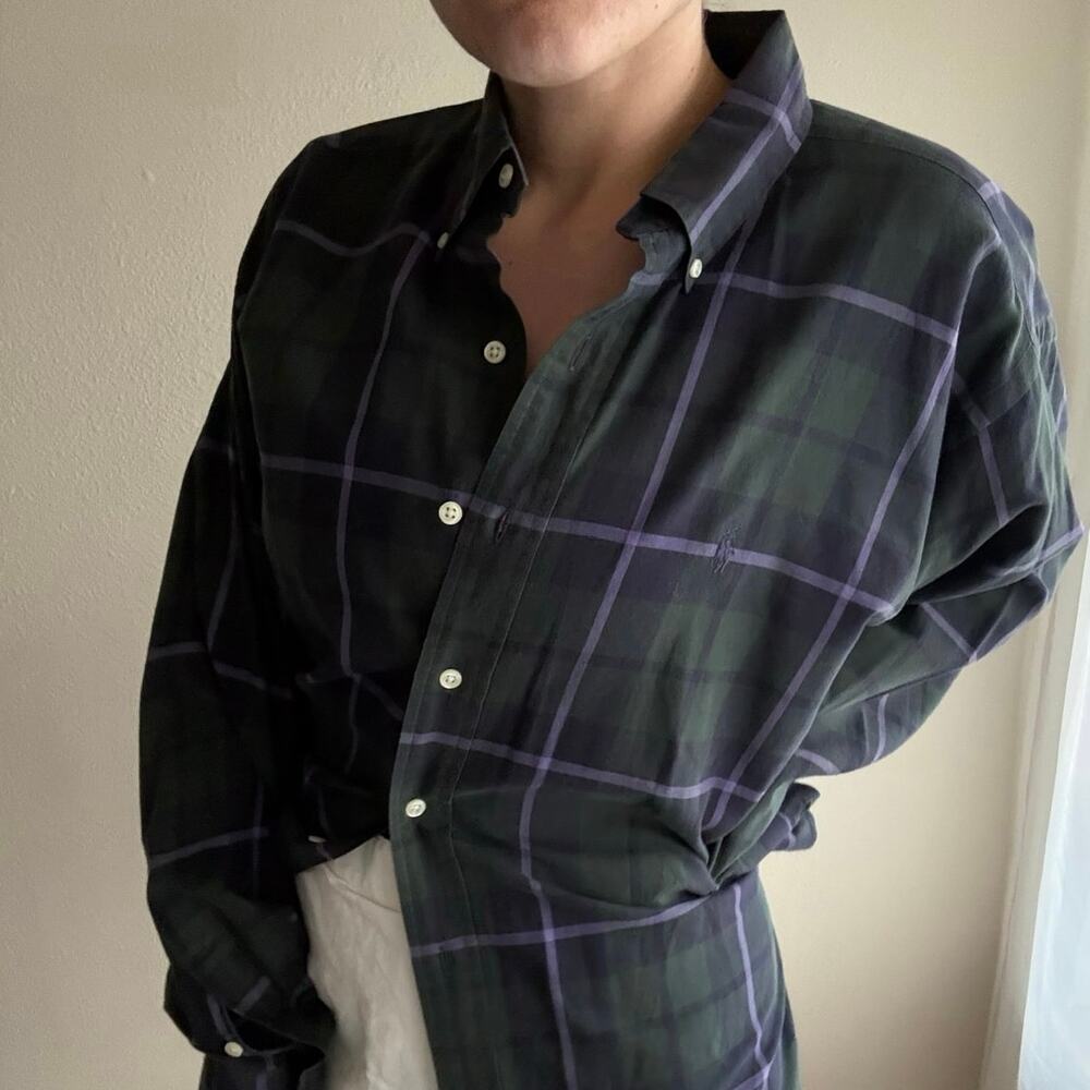 Ralph Lauren Blake Purple Green Plaid Flannel button up collegiate preppy fall
